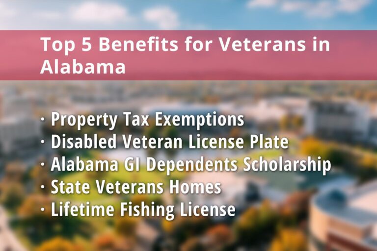 Featured image for Alabama Veteran benefits: Alabama Disabled Veteran Property Tax Exemptions, Alabama Disabled Veteran License Plate, Alabama GI Dependent Scholarship, Veterans Homes in Alabama and Alabama Lifetime Fishing License for Disabled Veterans